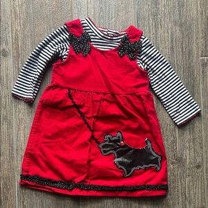 Red Dress with Black Dog Appliqué